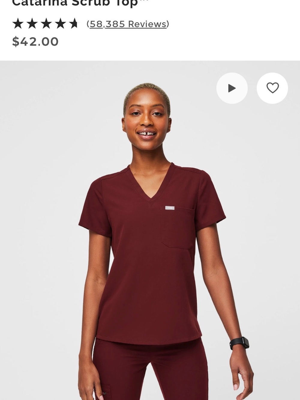Figs Catarina V-Neck Scrub Top in Burgundy